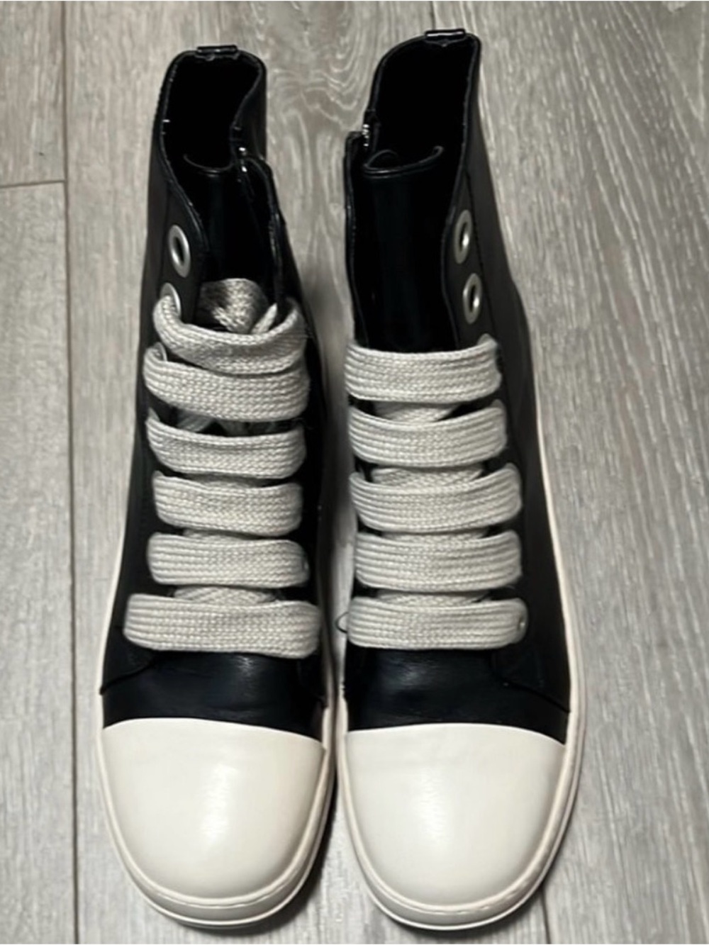 RICK OWENS High-Top DRKSHDW Sneakers with Chunky Cream jumboLace! Size 12